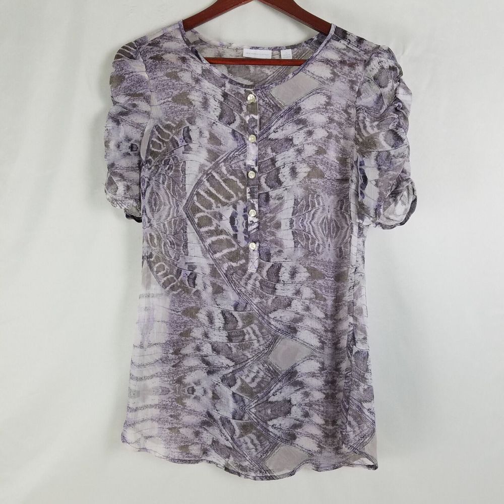 New York & Company Shirt Womens XS Tunic Popover Top Sheer Short Cinched Sleeve